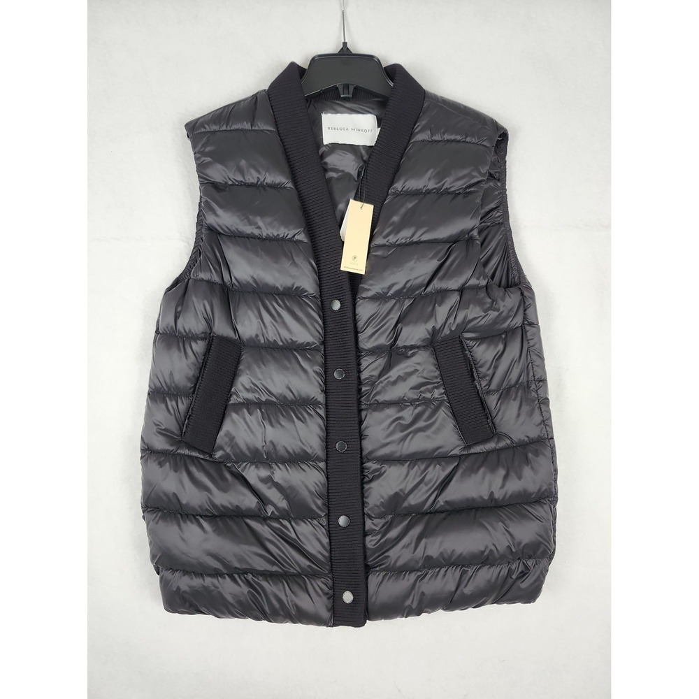 Rebecca Minkoff NWT Puffer Vest Womens Size M Black Button-up Pockets Sleeveless